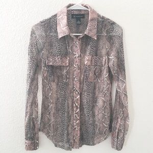 INC Internationals Pink Black Snakeskin Button Top
